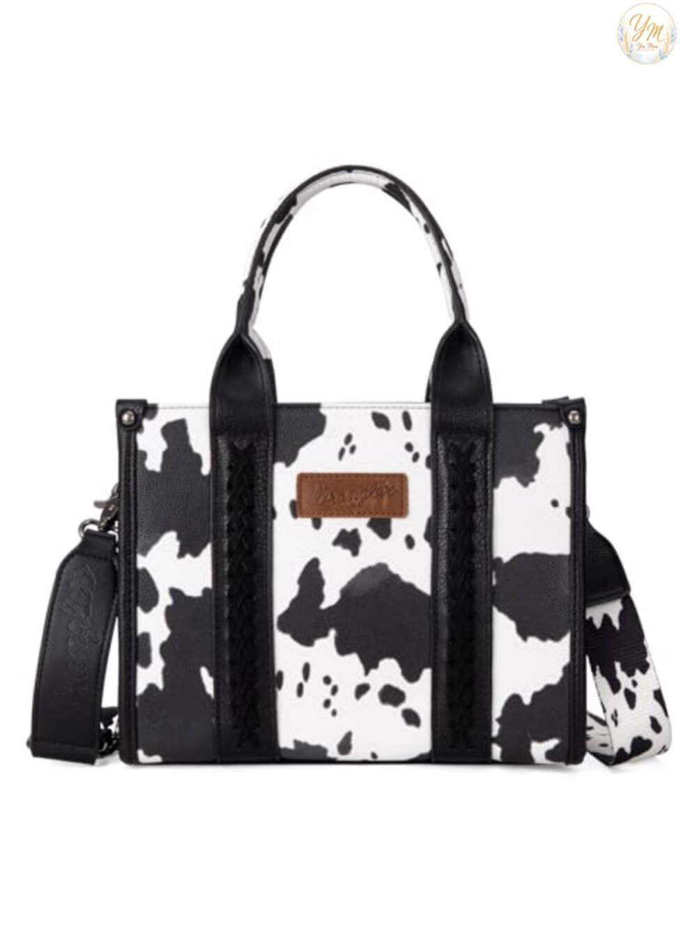 Cow Print Vegan Leather Tote Bag Satchel with Guitar Strap